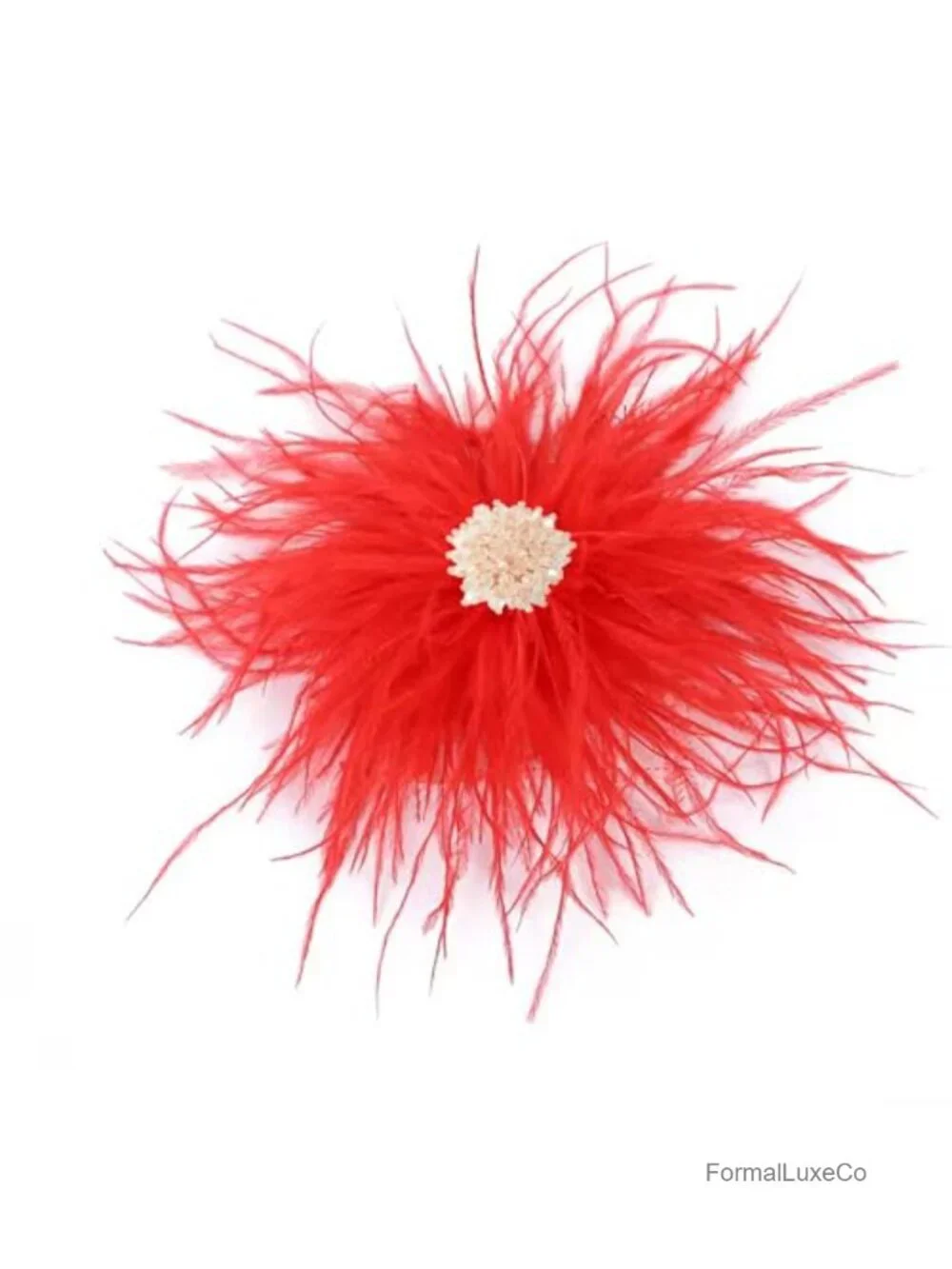 8 inch Large Ostrich Feather Brooch with Austrian Crystal, Dual Hair Clip and